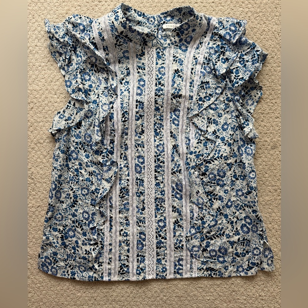 Veronica Beard Sol Floral Ruffle High Neck Top size 6
